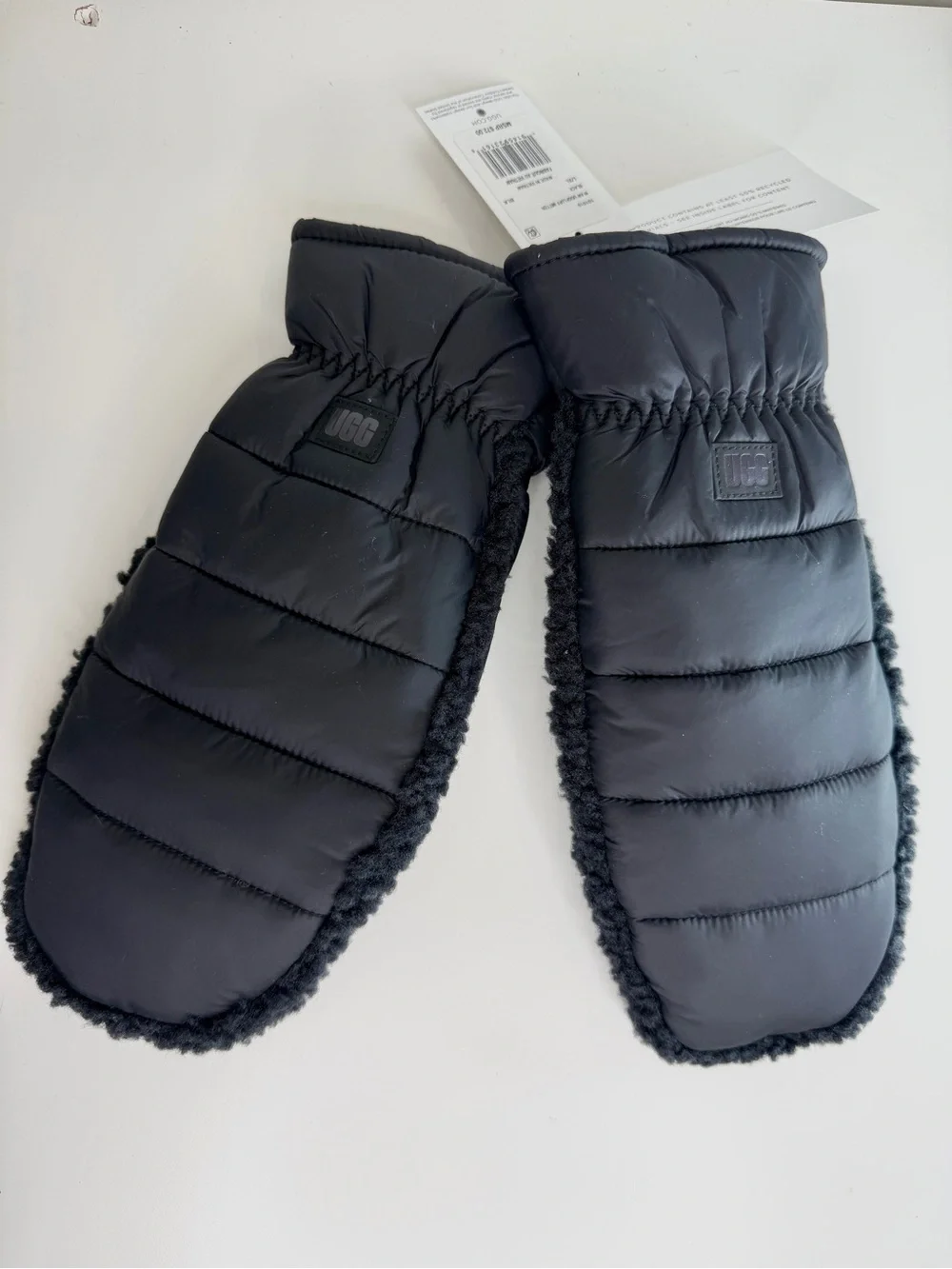 UGG fluff Mittens Black Quilted Winter Gloves Small/Medium NWT